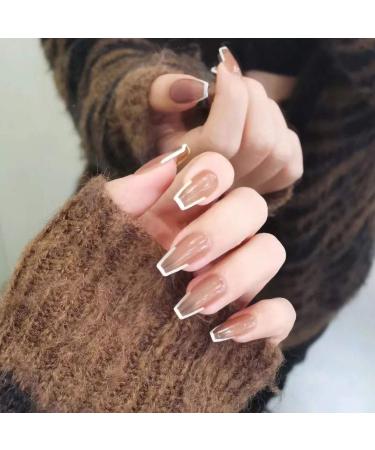 24PCS Shiny Medium Ballerina Press-On Nails - Full Cover French Nail Art for Women & Girls | Stylish White Edge Design - Buy Online on SooperMarket.com