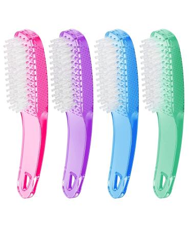 4 Pcs Nail Cleaning Brushes Larbois Plastic Handle Scrubbing Brush Fingernail Brush with Soft Bristles Nail Manicure Dust Brush for Hand Toes Nail Home Garden Salon use-Color 3 4pack-Color 3
