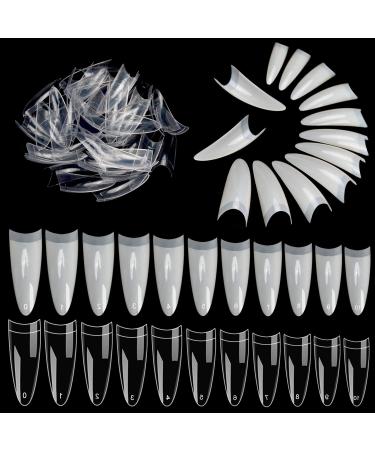 Noverlife 1100PCS C Curved Half Cover Almond False Nail Tips  Clear & Natural  11 Sizes  Acrylic Long Fake Nails  Nail Art Mani Pedi Artificial Finger Nail Tips for Nail Salon Home DIY Nail Decor