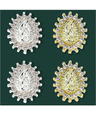 24pcs Religious Nail Charms Kit - San Judas Virgin Mary Cross 3D Nail Gems in Gold and Silver - Buddha Charms and Rhinestones for Nail Art - Buy Online on SooperMarket.com