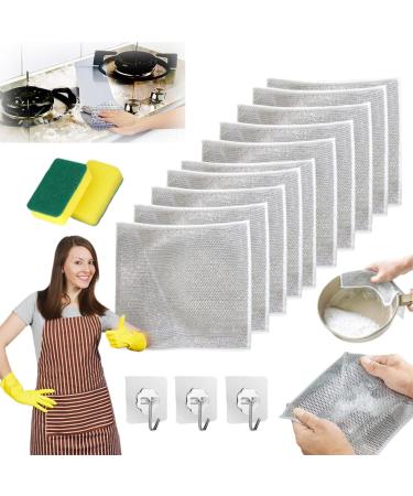 Multipurpose Wire Dishwashing Rags for Wet and Dry Multifunctional Non-Scratch Wire Dishcloth Double Stainless Steel Scrubber All-Purpose Wire Dishwashing Rag Remove Stubborn Stains (10pcs)