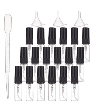 Benecreat 40 pieces 3ml mini spray bottle with a fine fog made of glass clear glass empty atomizer black cap with 2 pieces and 4 pieces 2ml pipettes for perfume cosmetics waist mixed black cap