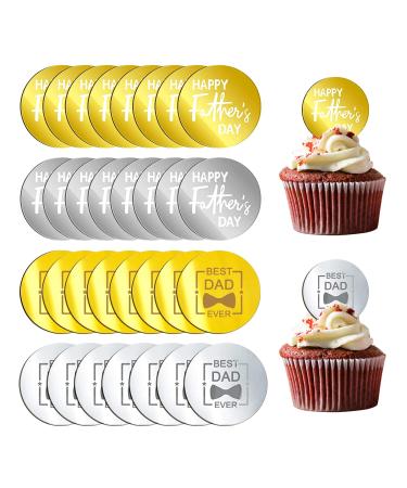 Happy Father s Day Cupcake Toppers Round Mirror Engraved Cake Topper Cupcake Decorations for Birthday Party Father's
