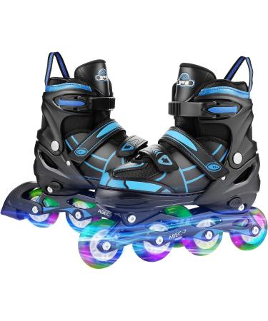 Hikole Adjustable Inline Skates with Light Up Wheels - Blue & Black | Youth & Adult Sizes for Indoor/Outdoor Skating - Beginners to Advanced - Buy Online on SooperMarket.com