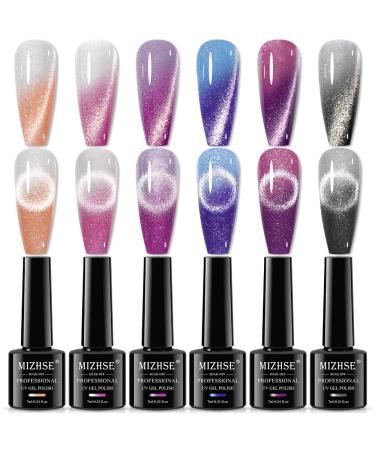 MIZHSE Cat Eye Gel Nail Polish Kit 7ml  Color Changing Cateye Nail Art Manicure Set  Smoothie Temperature Mood Change Gel Polish with Magnetic Stick