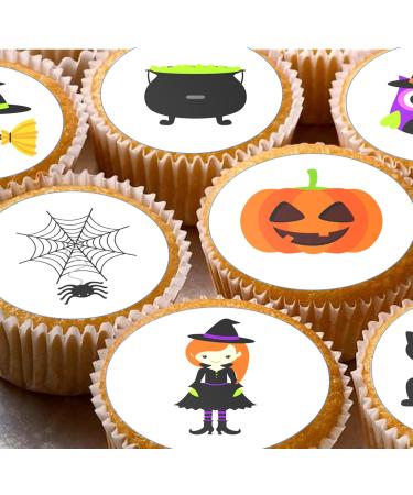 24 Halloween Witch style pre-cut Cupcake Cake Toppers Wafer Rice Paper - Buy Online on SooperMarket.com