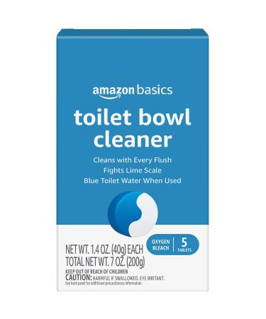 Amazon Basics Toilet Bowl Cleaner Blue Tablets with Oxygen Bleach Unscented 5 Count Pack of 1 5 Count (Pack of 1)