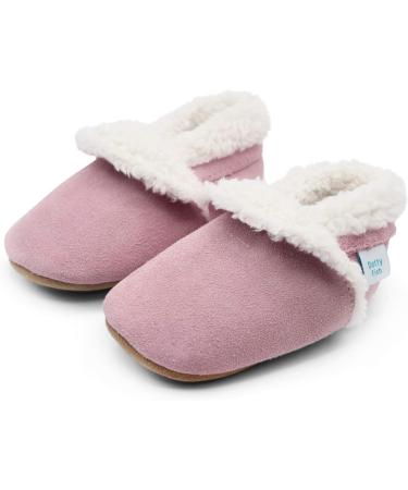 Dotty Fish Suede Baby Slippers | Warm Fleece Lined | Non-Slip Soft Sole Shoes for Infants and Toddlers | Boys Girls | 0-6 Months to 5-6 Years | Soft Pink - Buy Online on SooperMarket.com