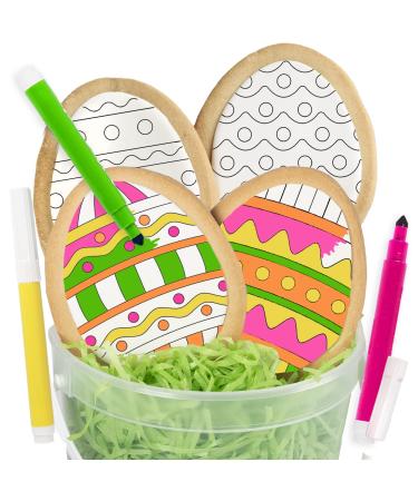 Easter Egg Cookie Decorating Kit Basket Gift For Kids Activity | 4 Jumbo Egg Coloring Cookies + 3 Edible Markers | Coloring Arts and Craft project Easter 1