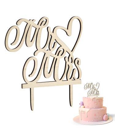 Mr and Mrs Cake Topper 5.6x5 Inch Elegant Wood Wedding Cake Topper Mr & Mrs Sign for Wedding Cake Engaged Cake Topper Wedding Party Supplies Cake Decoration