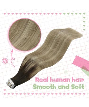 Youngsee Balayage Tape In Extensions - Real Brown Remy Hair 50cm 20pcs #4/14/60 - Invisible Skin Weft for Effortless Volume - Buy Online on SooperMarket.com