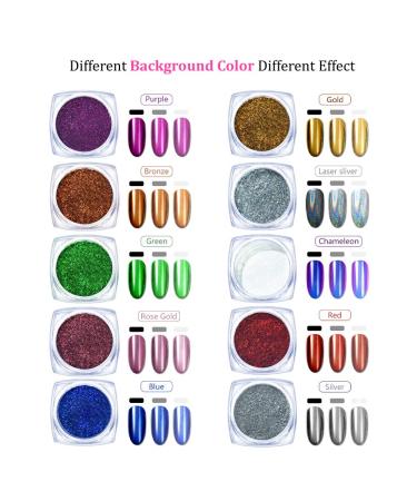 Yagoyan 10 Jars Chrome Nail Powder Kit - Holographic Chameleon Pigments | Nail Art Glitters for Mirror Effect | Eyeshadow Applicators - Buy Online on SooperMarket.com
