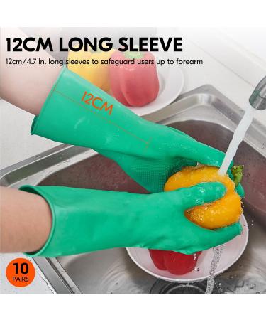 VGO 10 Pairs Reusable Kitchen Gloves - Long-Sleeved Multi-Functional Household Cleaning & Dishwashing - Green HH4601P1 - Buy Online on SooperMarket.com