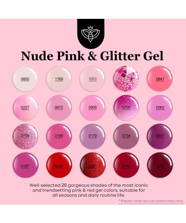 Modelones 24 Pcs Gel Nail Polish Kit - Hot Pink & Glitter Soak Off Gel Set with GlossyMatte Top & Base Coat | Perfect Nail Art Gifts - Buy Online on SooperMarket.com