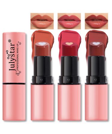3 Colors Lipstick Set Hydrating Tinted Lip Balm with Natural Formula Fruity Moisturizing Pigmented Matte Lipstick Long Lasting Waterproof Non-Stick Cup Lip Stain Vivid Lip Makeup 01+04+05