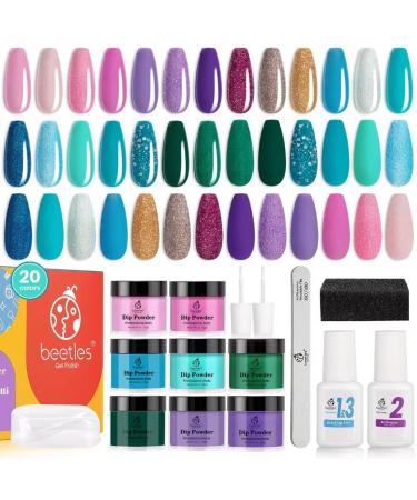 Beetles 20 Colors Mermaid Collection Nail Dip Powder with Dip Liquids Set Purple Green Glitter Dipping Powder Nail Art Set No LED Nail Lamp Needed  Gift for Her C-Mermaid