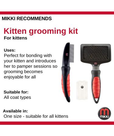 Mikki Kitten Cat Grooming Kit - Slicker Brush, Comb, Flea Comb Set - Buy Online on SooperMarket.com