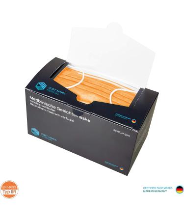 Curt Maria Medical 50-Pack 3-Layer Face Masks Made in Germany - Disposable Orange Mouth Protection with Ear Loops for International Shipping - Buy Online on SooperMarket.com