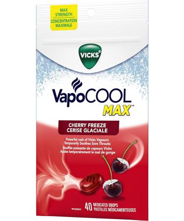 Vicks VapoCOOL Max Medicated Drops for Temporary Cough and Sore Throat Relief Cherry Freeze Flavor Lozenges 40 Count - Buy Online on SooperMarket.com