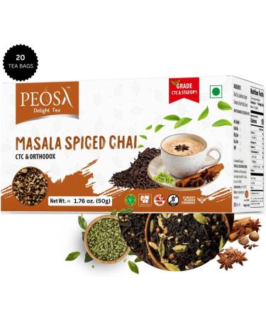 Peosa Delight Tea - ASSAM BLACK TEA MASALA SPICED CHAI GOLDEN TIP ORTHODOX 100% Cotton Tea Bag LOOSE LEAF TEA Cardamom|ginger|cinnamon|rose Hot & Iced CHAI TEA Latte 1.76Oz Each Box 20 Cups. - Buy Online on SooperMarket.com
