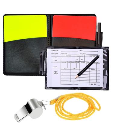 Chuajunn Referee Cards Set with Referee Whistle Red Card Yellow Card Referee Cards Football with Metal Whistle and Scorebook Pencil for Football Basketball Sports School Sports