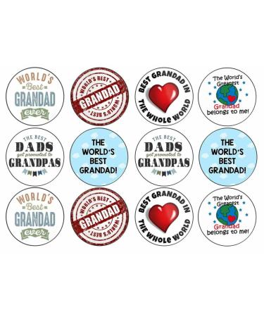 24 x Grandad Birthday 4.4cm Edible Wafer Card Disc Cupcake Toppers (NOT PRE Cut)