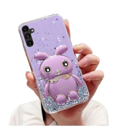 Tivenfezk nadoli for samsung galaxy s23 fe hare hidden stand shell caricature glitter rabbits stand soft silicone bling cell phone case transparent protective cover samsung galaxy s23 fe purple