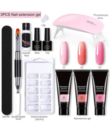 Gel Nail Polish Set with Lamp Starter Kit 3 Colors Pink Nude Gel Nail Polish Set Gel Nail Extension Kit No Wipe Base & Top Coat Gel Nail Kit Gift for Beginner DIY at Home - Buy Online on SooperMarket.com