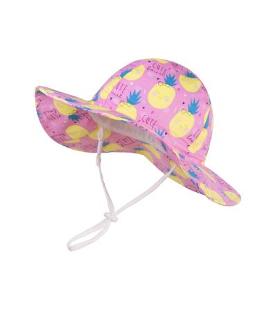 LANGZHEN Beach Sun Protection Hat for Baby Girls Adjustable Toddler Kids Hat Wide Brim Summer Play Hat with Chin Strap Pineapple 6-12 Months