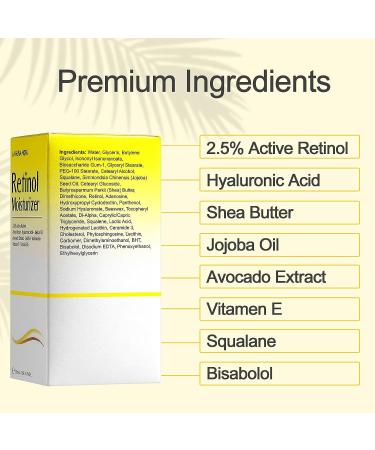 Retinol Wrinkle Cream with Hyaluronic Acid & Vitamin E | Anti Aging Moisturizer for Men and Women | Day & Night Formula | Natural, Vegan & Cruelty Free - 50ML/1.69 Oz - Buy Online on SooperMarket.com