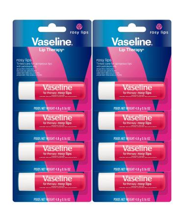 Vaseline Lip Therapy Rosy Lips - Hydrating Lip Balm Pack Vaseline Stick Lip Moisturizer for Dry Lips 0.16 Oz Each (Pack of 8)