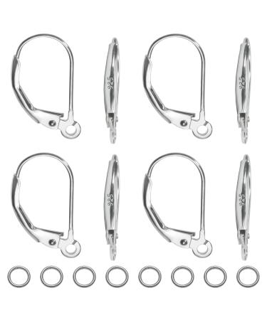 TOAOB 8pcs 925 Sterling Silver Leverback French Earring Hooks Hypoallergenic Dangle Earwire Findings 16x9mm with Jump Rings for Jewelry Making
