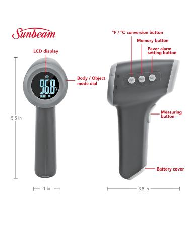 Sunbeam Touchless Digital Infrared Forehead Thermometer Body and Object Modes Instant and Accurate for Adults and Kids Audio Fever Warning Recalls Last 10 Readings Body + Object - Buy Online on SooperMarket.com