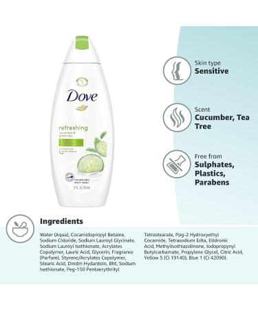 Dove Go Fresh Cucumber and Green Tea Body Wash 12 oz - Revitalizing and Nourishing Formula, Washes Away Bacteria - Tea Tree Scent - Pack of 1 - Buy Online on SooperMarket.com