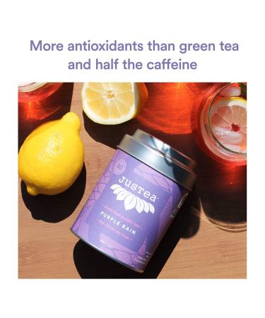 JusTea PURPLE RAIN | Loose Leaf Purple Tea | Tin with Hand Carved Tea Spoon | 40+ Cups (2.8oz) | Very Low Caffeine | Award-Winning | Fair Trade | Non-GMO Loose Leaf Tea Tin - Buy Online on SooperMarket.com