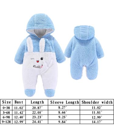 Newborn Baby Cartoon Bear Snowsuit Winter Coat Fleece Hooded Romper Jumpsuit 6-9 Months - Blue Rabbit - Buy Online on SooperMarket.com