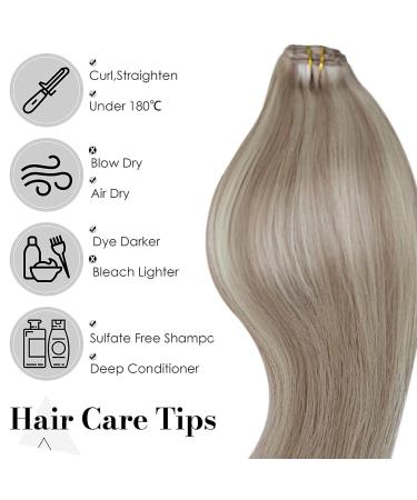 Laavoo Clip-In Real Hair Extensions | Blonde Highlights Ash Blonde 45cm - 105g - 7pcs #18/613 - Buy Online on SooperMarket.com
