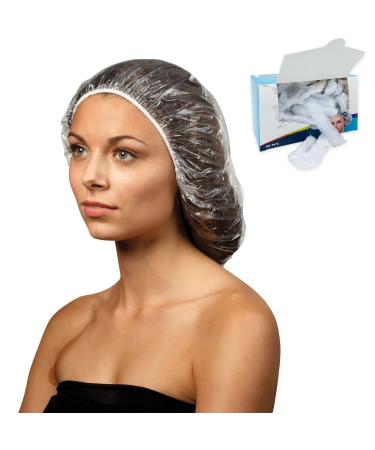 VICARKO Shower Cap Disposable Case of 60 Plastic Hair Caps Bath Hat for Men & Women Hair Treatment Cover Clear One Size Fits All Conditioning Processing Showering Transparent