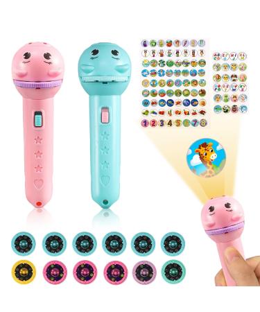 2 pieces of flashlights projector for child lamp flashlight projector projection light toy flashlight projection children slide projector flashlight with 96 animal patterns (blue+pink)
