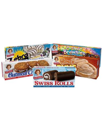 Little Debbie Variety Pack, Zebra Cakes, Cosmic Brownies, Honey Buns, Oatmeal Creme Pies, and Swiss Rolls (1 Box Each)t, 0.67 Ounce (Pack of 60)