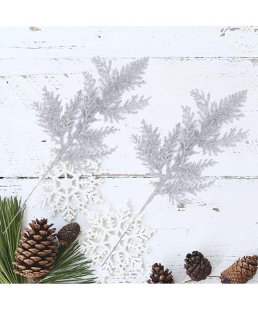20Pcs Silver Christmas Tree Picks - Glitter Pine Branches for Holiday Crafts & Decor - Buy Online on SooperMarket.com