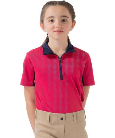Horze Kids' Short Sleeved Equestrian Sun Shirt - Pink/Peacoat Dark Blue - XL (EU 158-164) | Moisture-Wicking, UV Protection, Mesh Under-Sleeves - Buy Online on SooperMarket.com