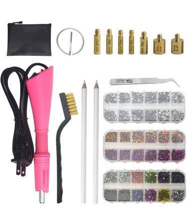 XINMEIWEN Hot fix Applicator Tool with Rhinestone DIY Wand Setter Tool Kit Including 7 Different Sizes Tips Tweezers & Brush Cleaning Kit and 3 Pack Hot-Fix Crystal Rhinestones (Pink) 3Pack PINK