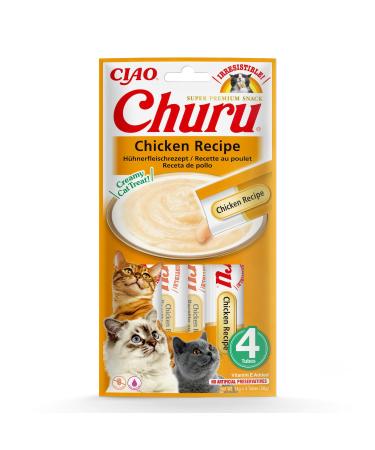 Inaba Churu Puree Katzen -Leckerli - Cat paste to feed from the hand - Delicious cat snacks for licking - Cat sticks with chicken - 1 pack / 4 sticks