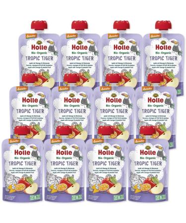 Holle - Quetschie Tropic Tiger Pouchy Apple Mango Passion Fruit - 100 g - Pack of 12