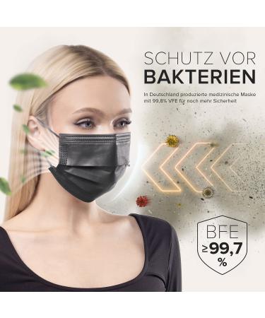 HARD 50 Disposable Face Masks Made in Germany | Type II & CE Certified | Triple Layer Filtration | Breathable & Elastic Earloops | Black 50pc - Adults - Buy Online on SooperMarket.com