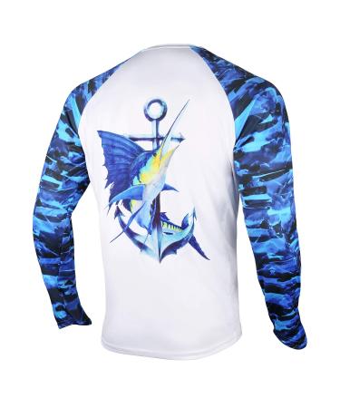 Palmyth Fishing Shirt for Men Long Sleeve Sun Protection UV UPF 50+ T-Shirts with Pocket Sailfish/Anchor X-Large