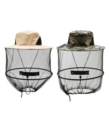 DOKLY 2 Pack Mosquito Head Net Hat - Premium Nylon and Polyester Fabric for Ultimate Protection Face Cover Fly Protection Netting Hat for Men Women Outdoor Lover Fishing Hiking Gardening Beekeeping