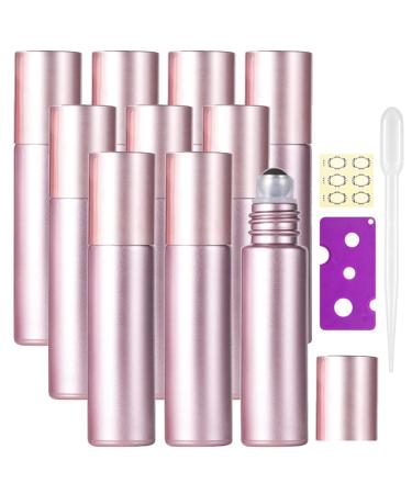 Alledomain 10Pcs 10ml Essential Oil Roller Bottles Refillable Rose Gold Color Roll on Bottles Glass Roll Bottles with Stainless Steel Balls & Rose Gold Cap Include 12 Labels Dropper & Opener Color 2