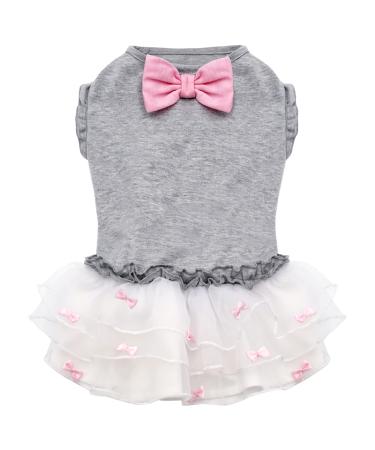 KYEESE Dog Dresses Girl Bowtie Grey Dog Ruffle Dress Party Birthday Cat Dress for Small/Medium Dogs Sundress Large(Pack of 1) 1#Gray
